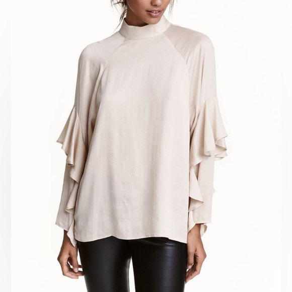 H&M CONSCIOUS Satin Blouse with Ruffle Sleeves size 12 - Picture 2 of 11